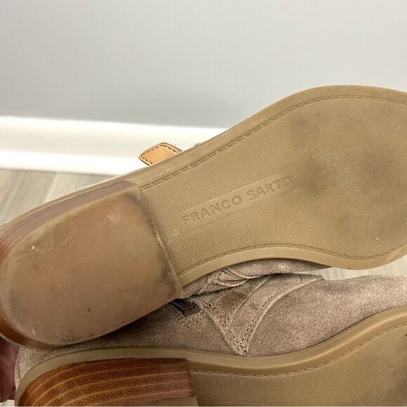 Franco Sarto Booties Women’s 7.5 Rynn Tan Suede Leather Double Buckle Ankle - Picture 8 of 9